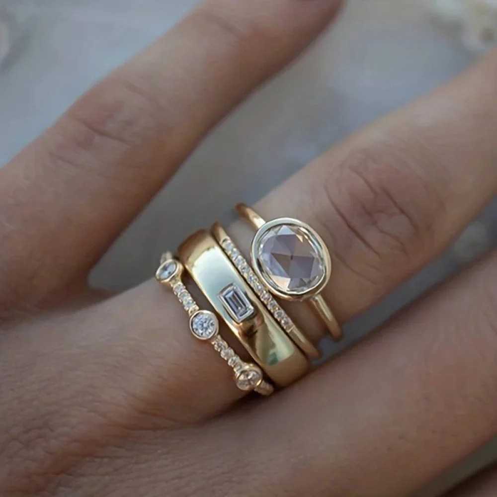Giselle | Vintage gouden zirkonia ringenset