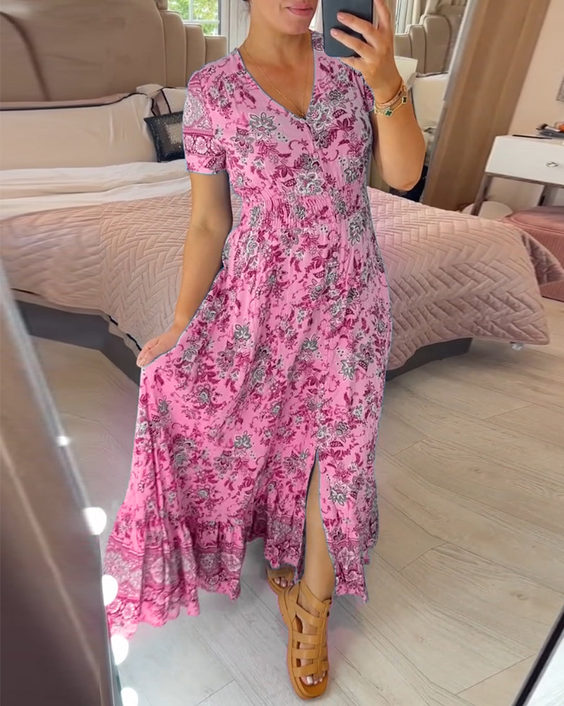 Carmen | Tijdloze bloemen v-hals jurk