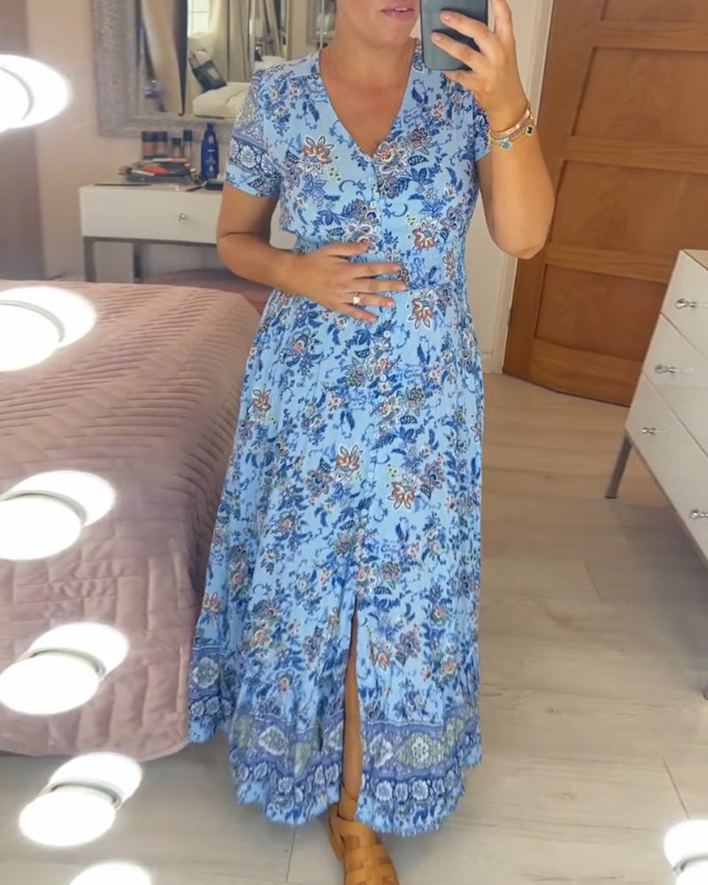 Carmen | Tijdloze bloemen v-hals jurk