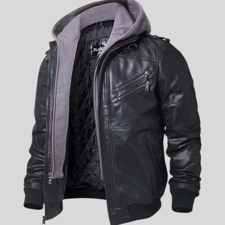 Louie | Leren jack met afneembare capuchon