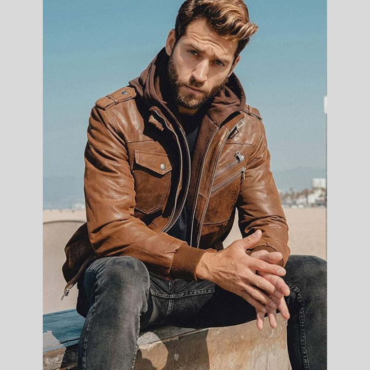 Louie | Leren jack met afneembare capuchon