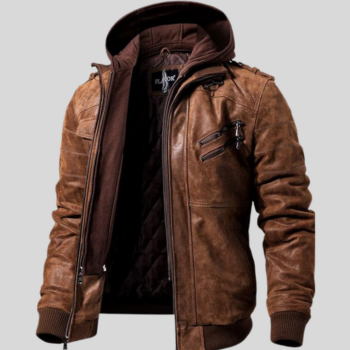 Louie | Leren jack met afneembare capuchon