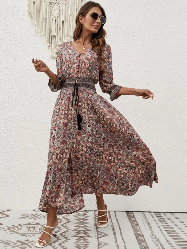 Doris | Bohemian midi-jurk met taille-accent