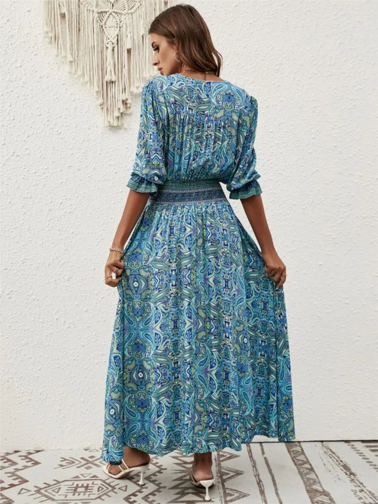 Doris | Bohemian midi-jurk met taille-accent