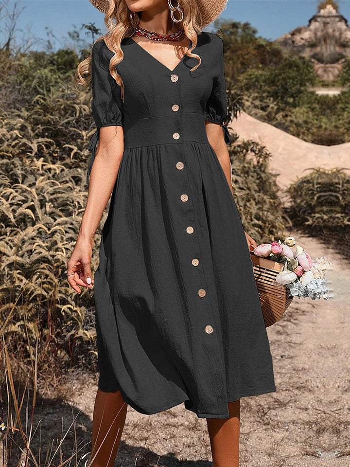 Isabella | Dames V-hals Knopen Midi Jurk