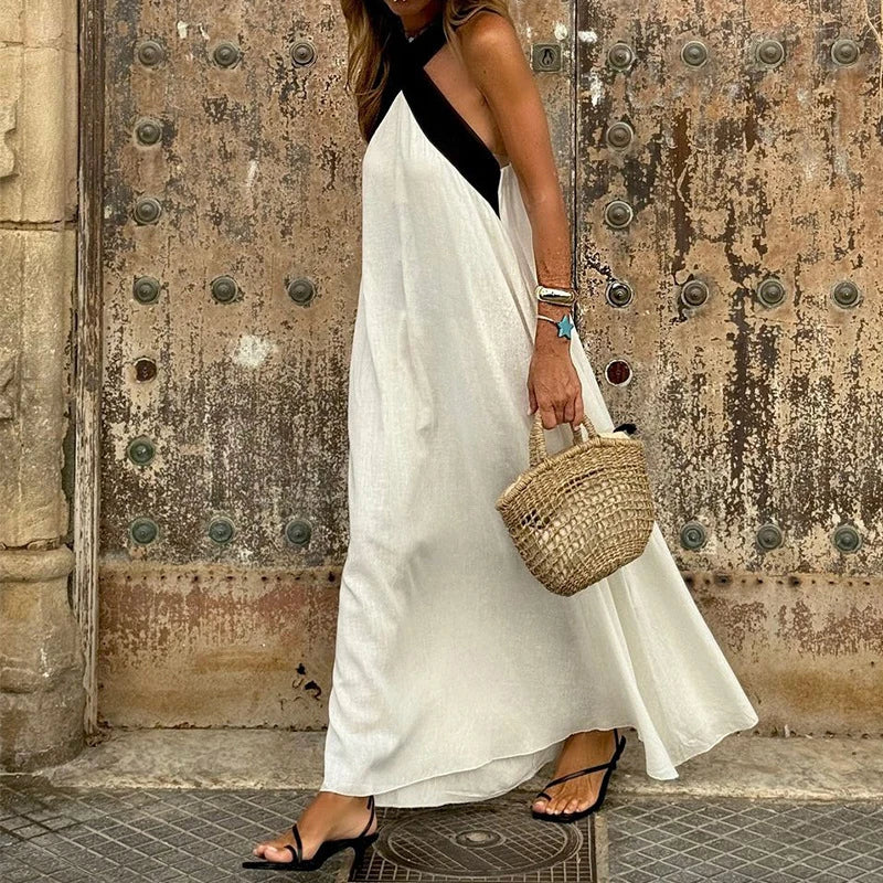 Isabelle | Elegante maxi-jurk met gekruiste halterhals