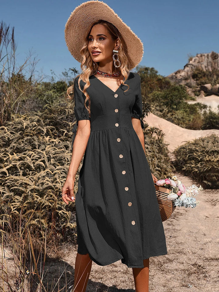 Isabella | Dames V-hals Knopen Midi Jurk