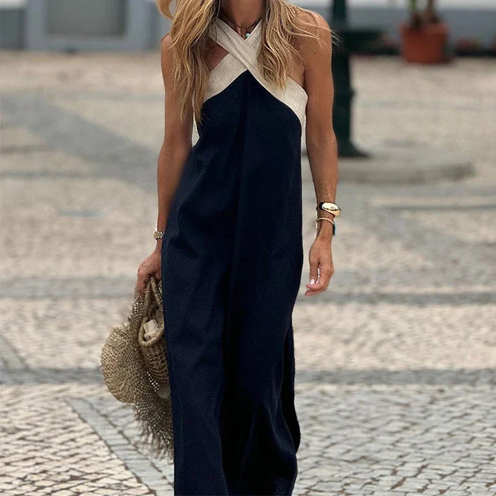 Isabelle | Elegante maxi-jurk met gekruiste halterhals