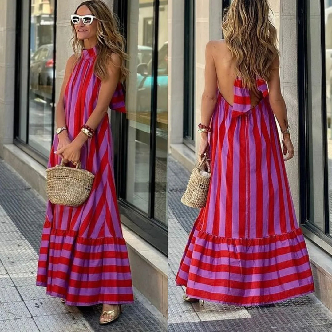 Marisa | Zomerse gestreepte maxi-jurk met open rug