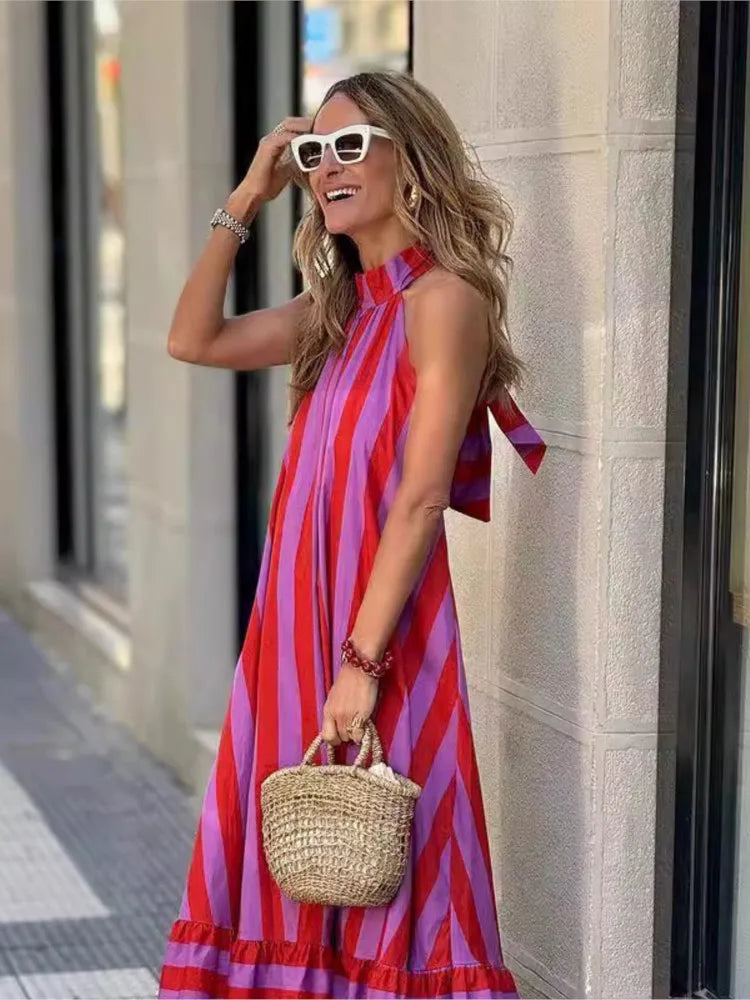 Marisa | Zomerse gestreepte maxi-jurk met open rug