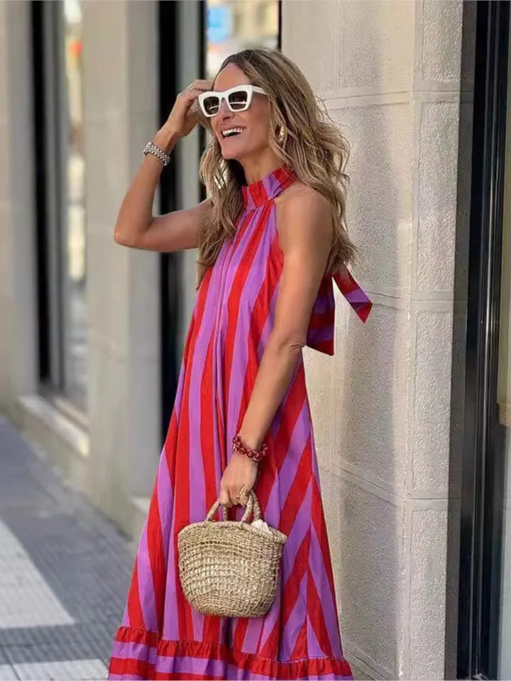 Marisa | Zomerse gestreepte maxi-jurk met open rug