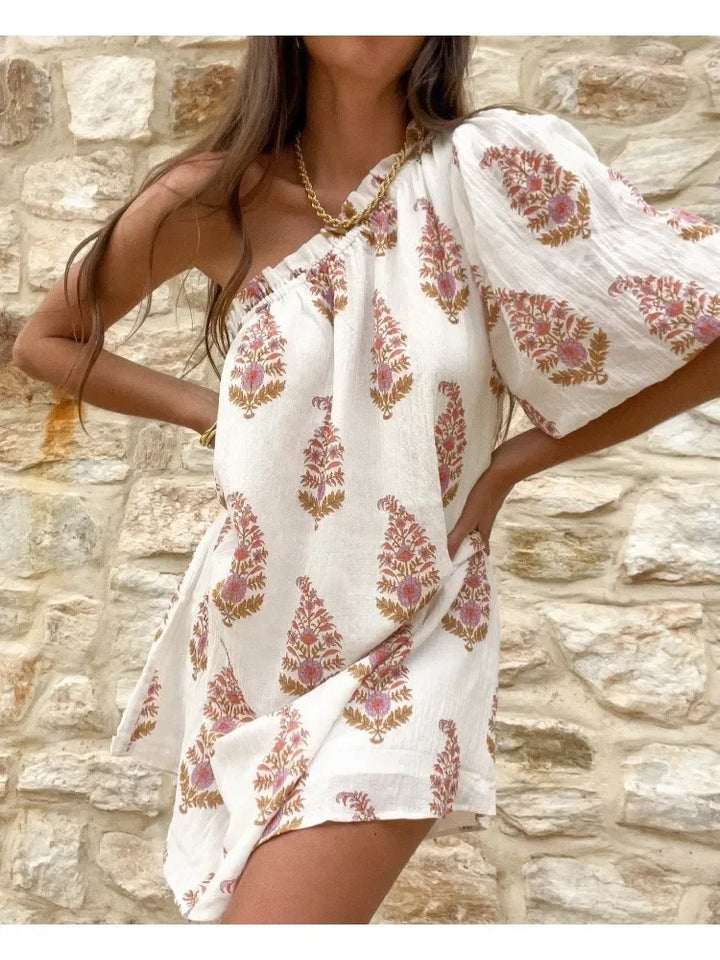Luna | Boho off-shoulder mini-jurk met print