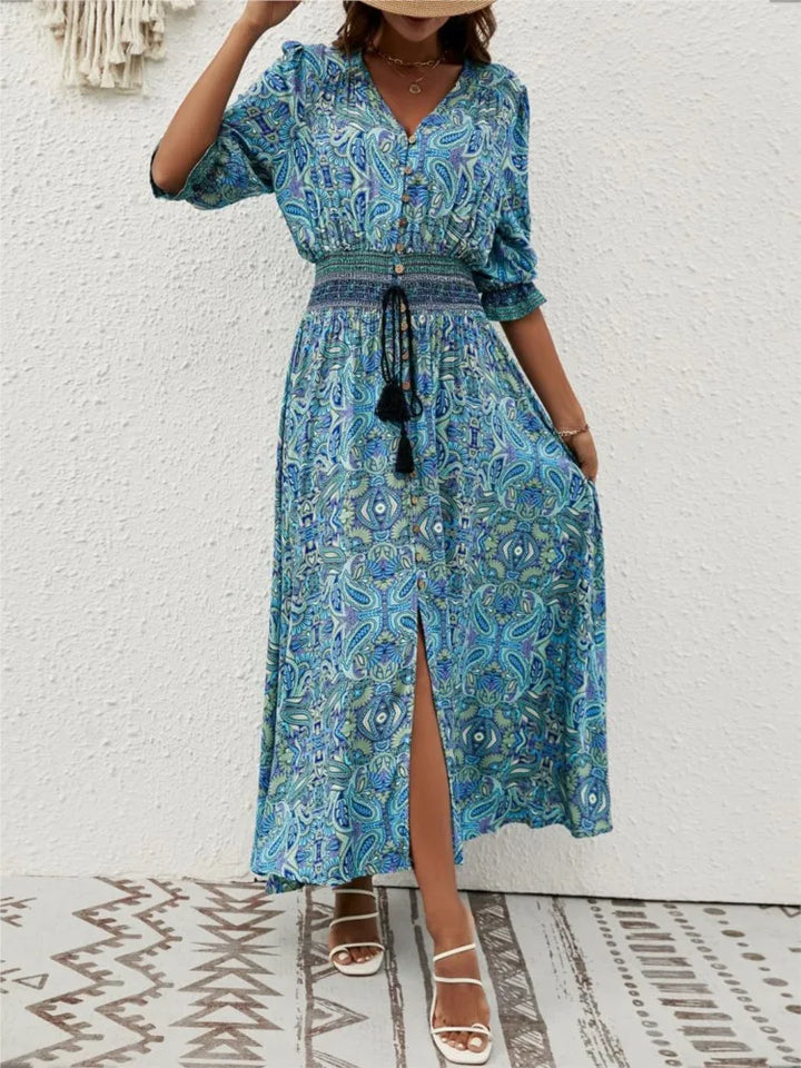 Doris | Bohemian midi-jurk met taille-accent