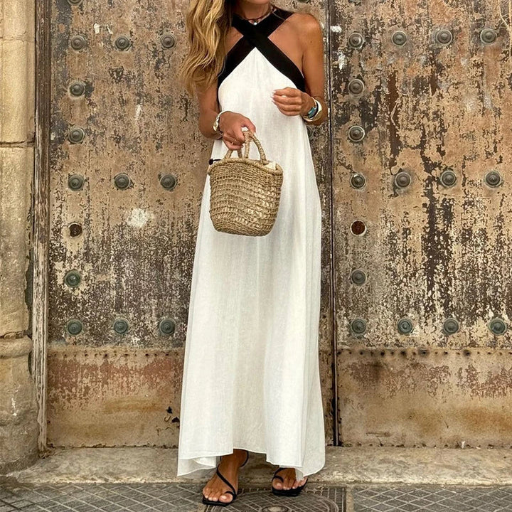 Isabelle | Elegante maxi-jurk met gekruiste halterhals