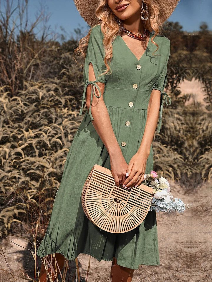 Isabella | Dames V-hals Knopen Midi Jurk