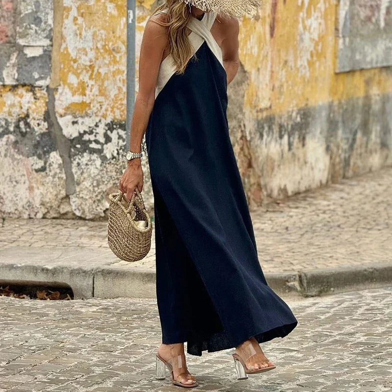 Isabelle | Elegante maxi-jurk met gekruiste halterhals