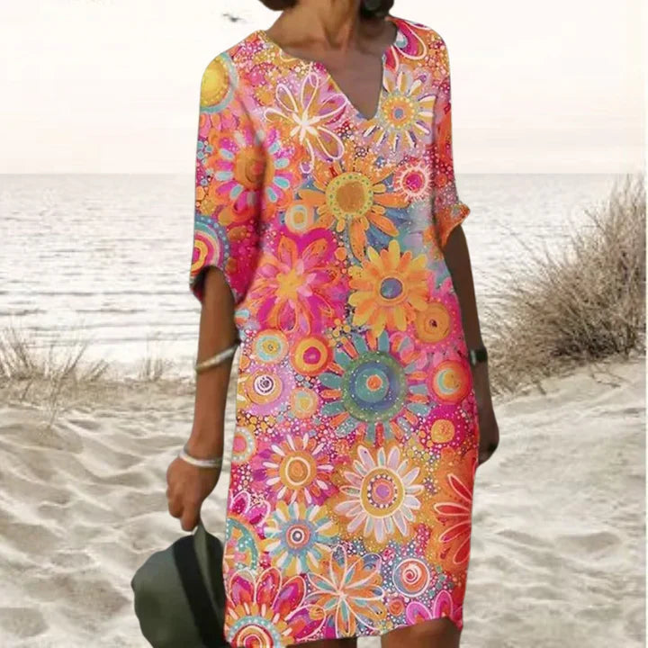 Samira | Kleurrijke midi-jurk met bloemenprint