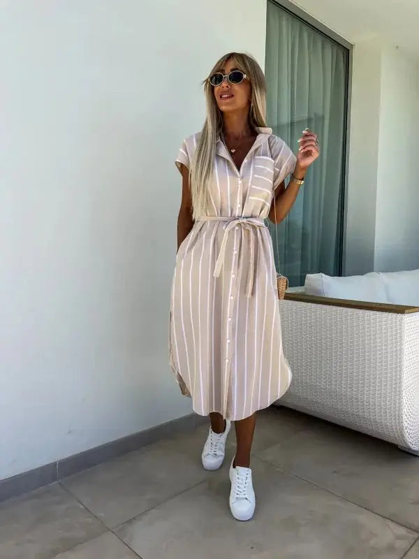 Shayla | Dames Gestreepte Midi Jurk