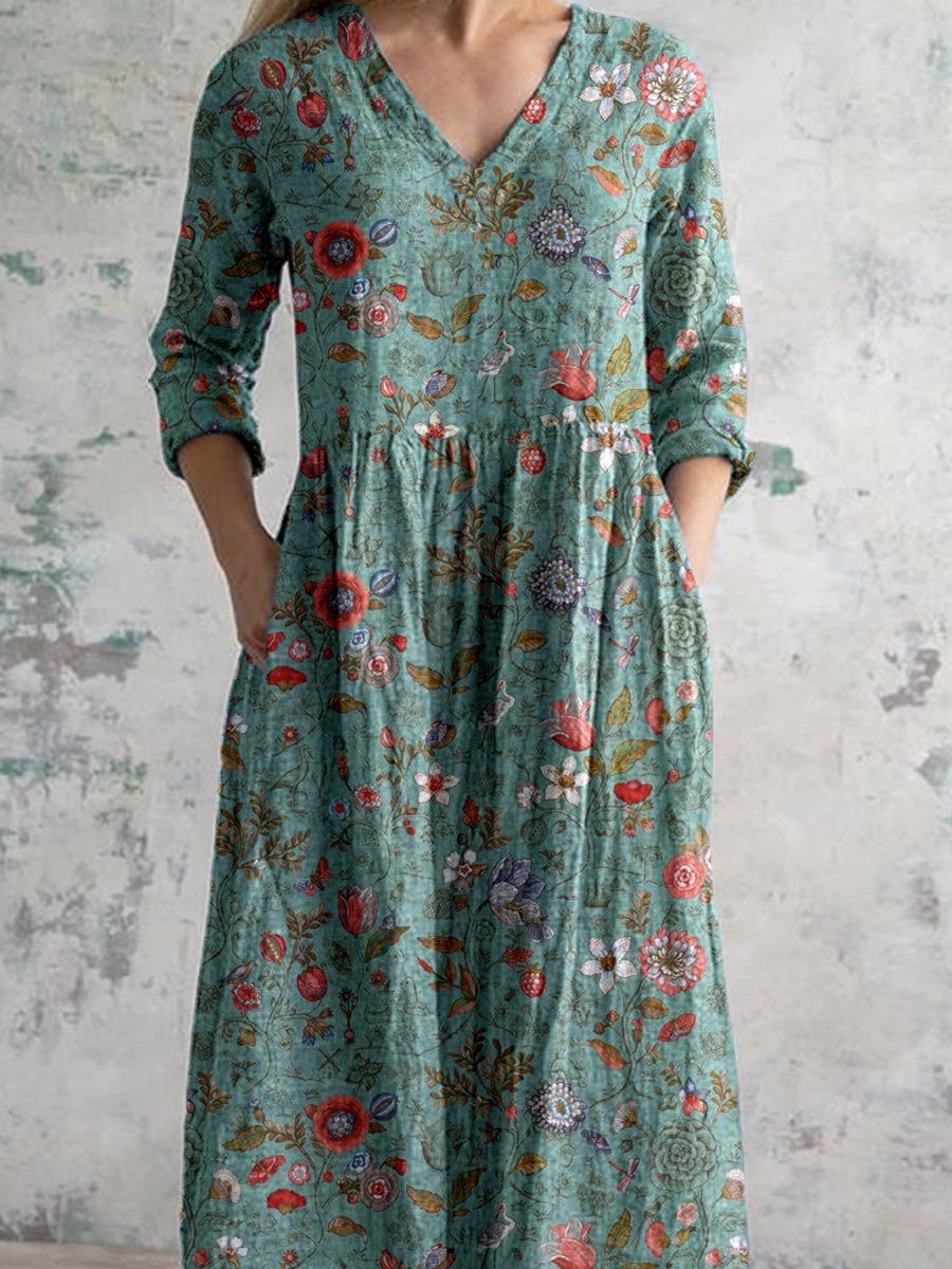 Victoria | Vintage V-hals bloemenjurk